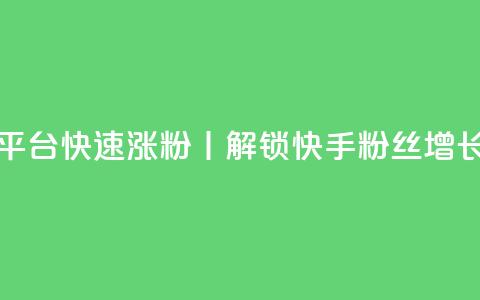 快手粉丝快速涨粉平台 - 快速涨粉丨解锁快手粉丝增长的高效平台~  第1张