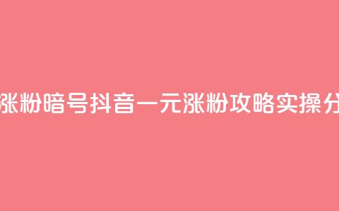 抖音一元涨粉1000暗号 - 抖音一元涨粉1000，攻略实操分享!  第1张