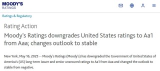 最后的AAA也没了！穆迪正式宣布下调美国主权信用评级